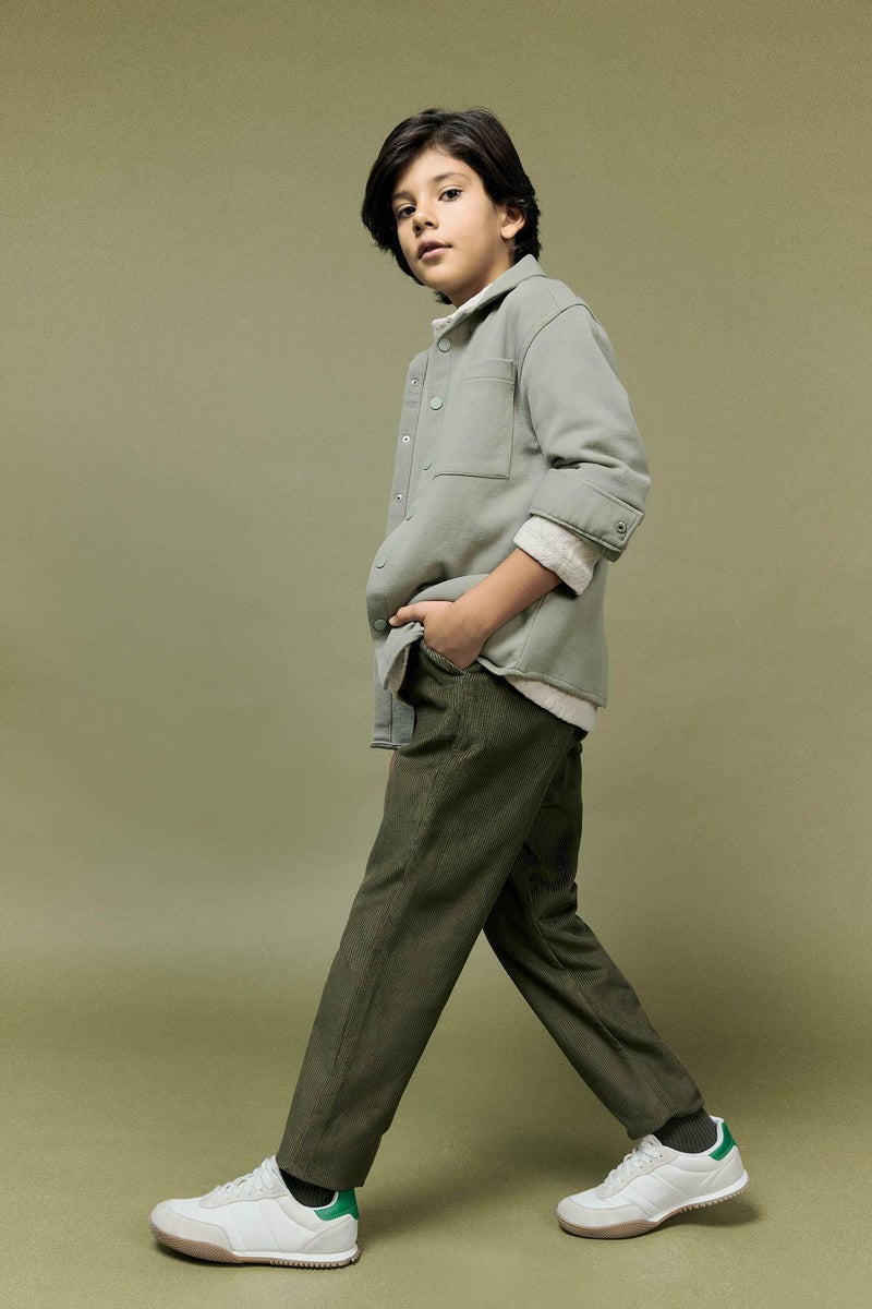 DeFacto Green Boy Boy Oversize Fit Polo Neck Long Sleeve Shirt Casual - Image 2